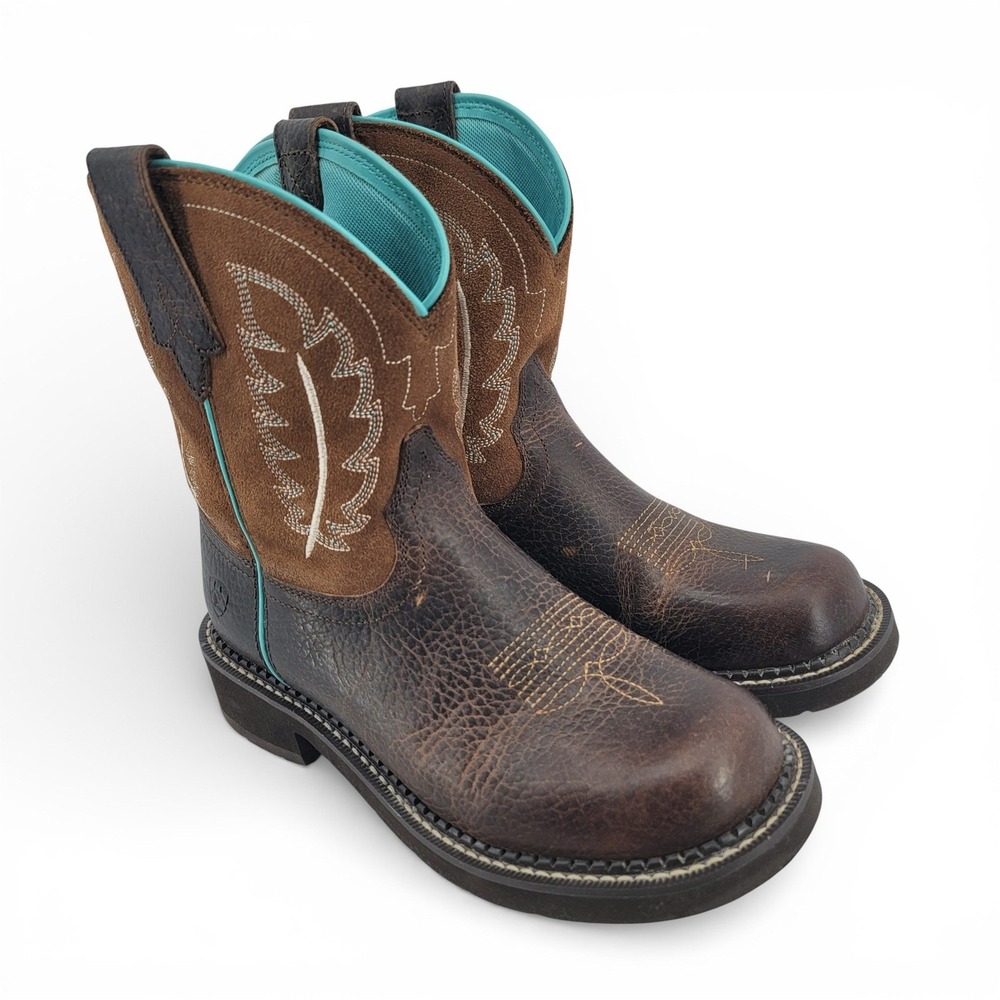 Ariat Women's 6.5 Brown Leather Western Cowboy Boots Turquoise Round Toe